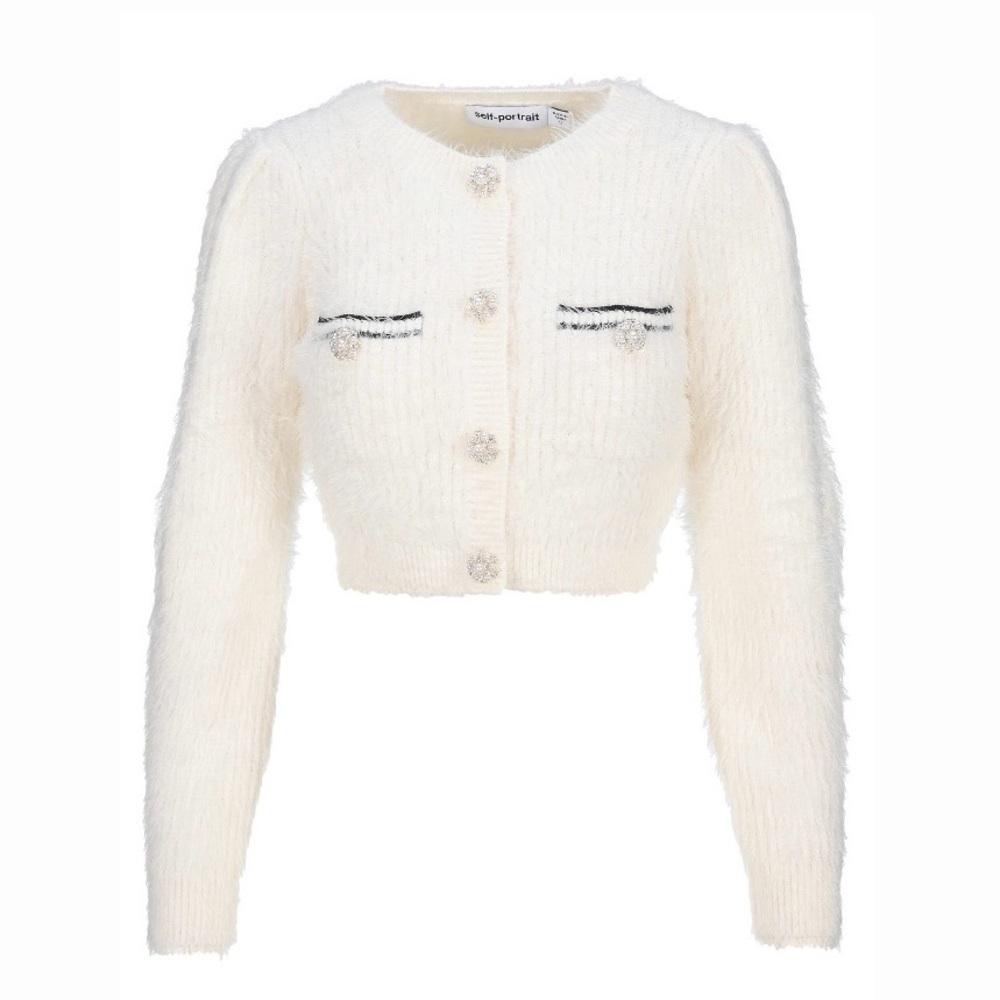 Selfportrait Cropped Cardigan with Pearl Buttons